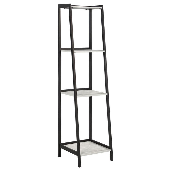 Pinckard - 4-Shelf Ladder Bookcase - Gray Stone and Black