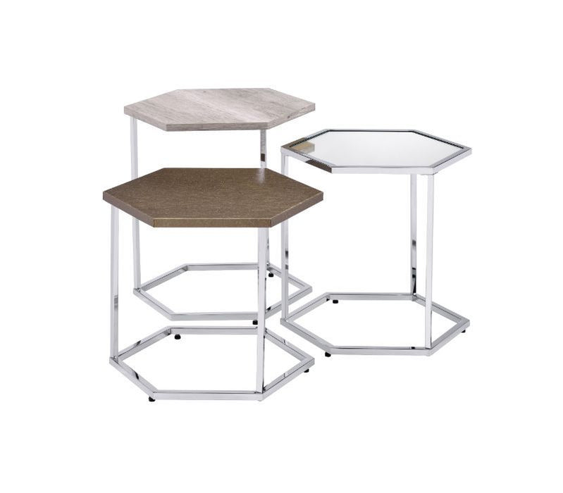 Simno - Coffee Table - Clear Glass, Taupe, Gray Washed & Chrome Finish