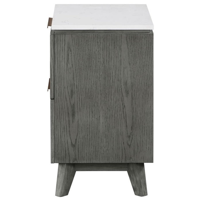 Nathan - 2-Drawer Nightstand With USB Port - White Marble And Gray
