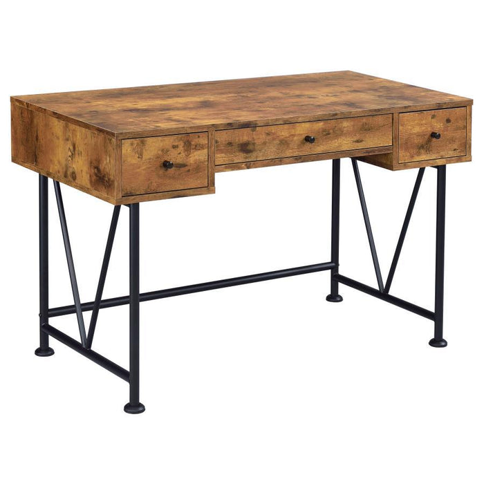 Analiese - 2 Piece 3-Drawer Writing Desk Set - Antique Nutmeg And Black