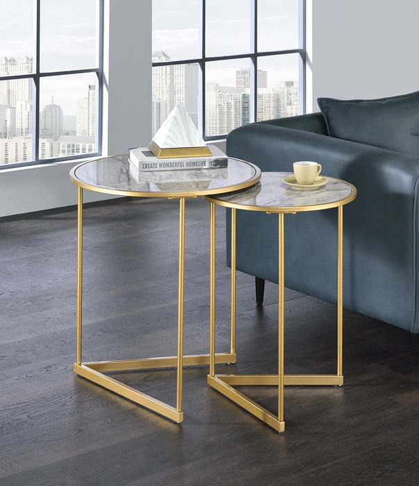 Garo - Accent Table - Faux Marble & Gold Finish